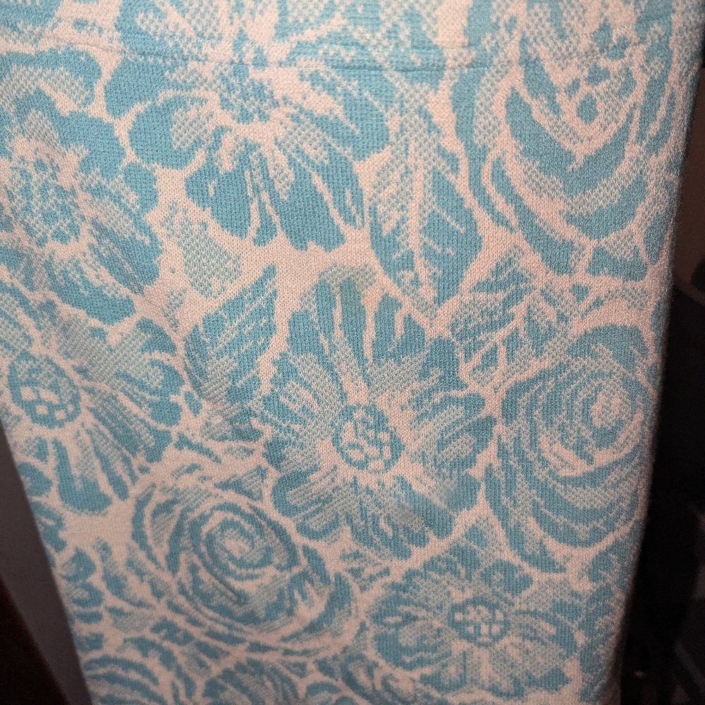 St. John Aqua and Cream Floral Knit Skirt